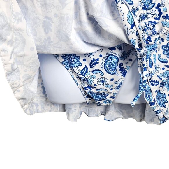 B2prity Womens XL Blue & White Paisley Floral Swimdress Sexy Beach Drawstring - Picture 9 of 11